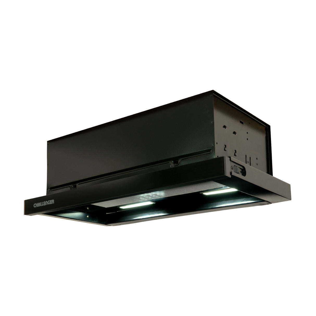 Campana Challenger Horizontal Negro 60x19.5cm 110 Voltios de Tres Velocidades y con Filtro de Carbón - CAMPANAS Y EXTRACTORES | Bylmo
