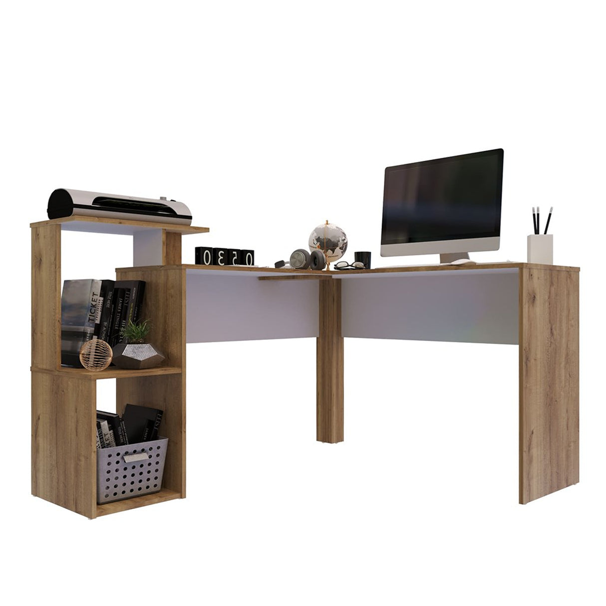 Escritorio en L DUNA 141.3x88cm sin Cajones y con Organizador de Libros - Escritorios y Archivadores | Bylmo