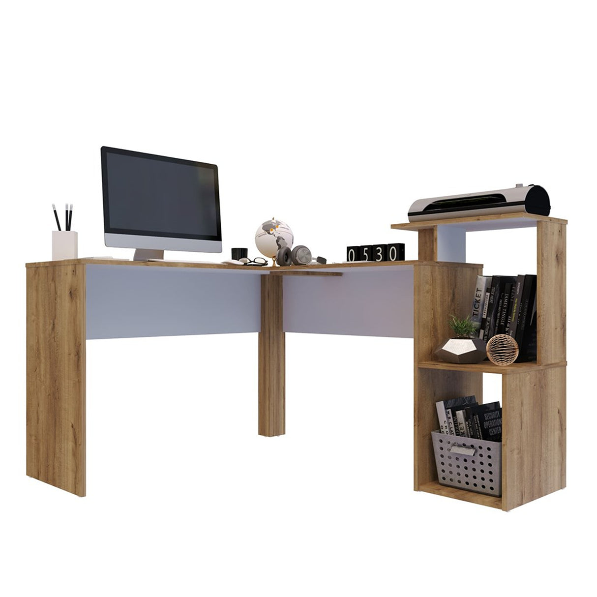 Escritorio en L DUNA 141.3x88cm sin Cajones y con Organizador de Libros - Escritorios y Archivadores | Bylmo