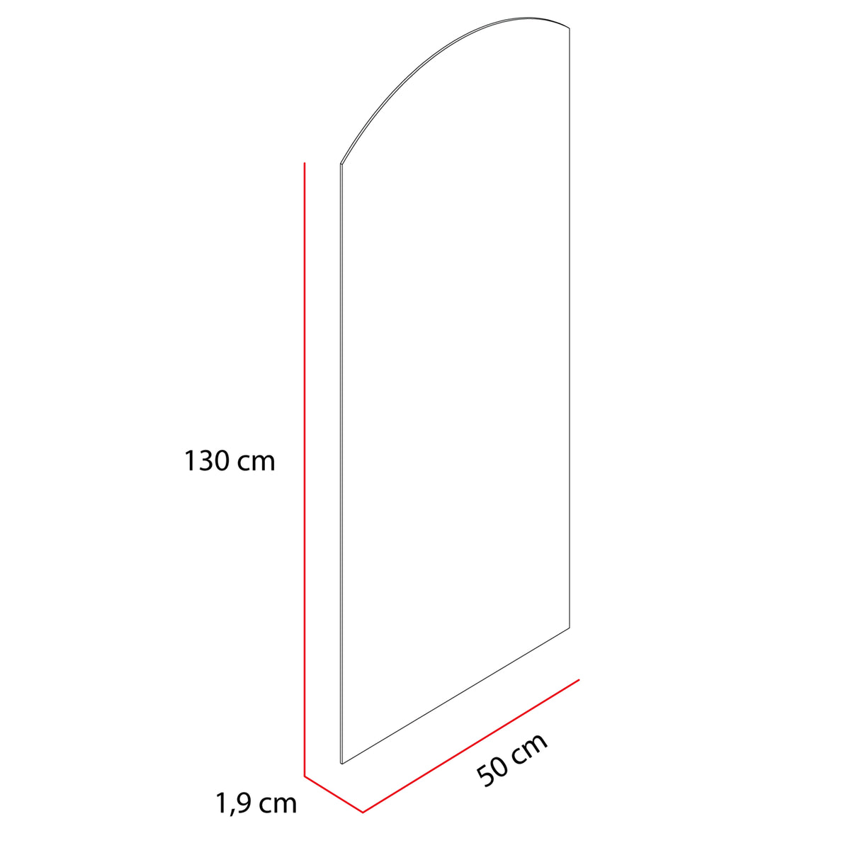 Espejo de Pared Oporto Plateado 50x130cm Arco Superior sin Marco - Espejos Decorativos | Bylmo