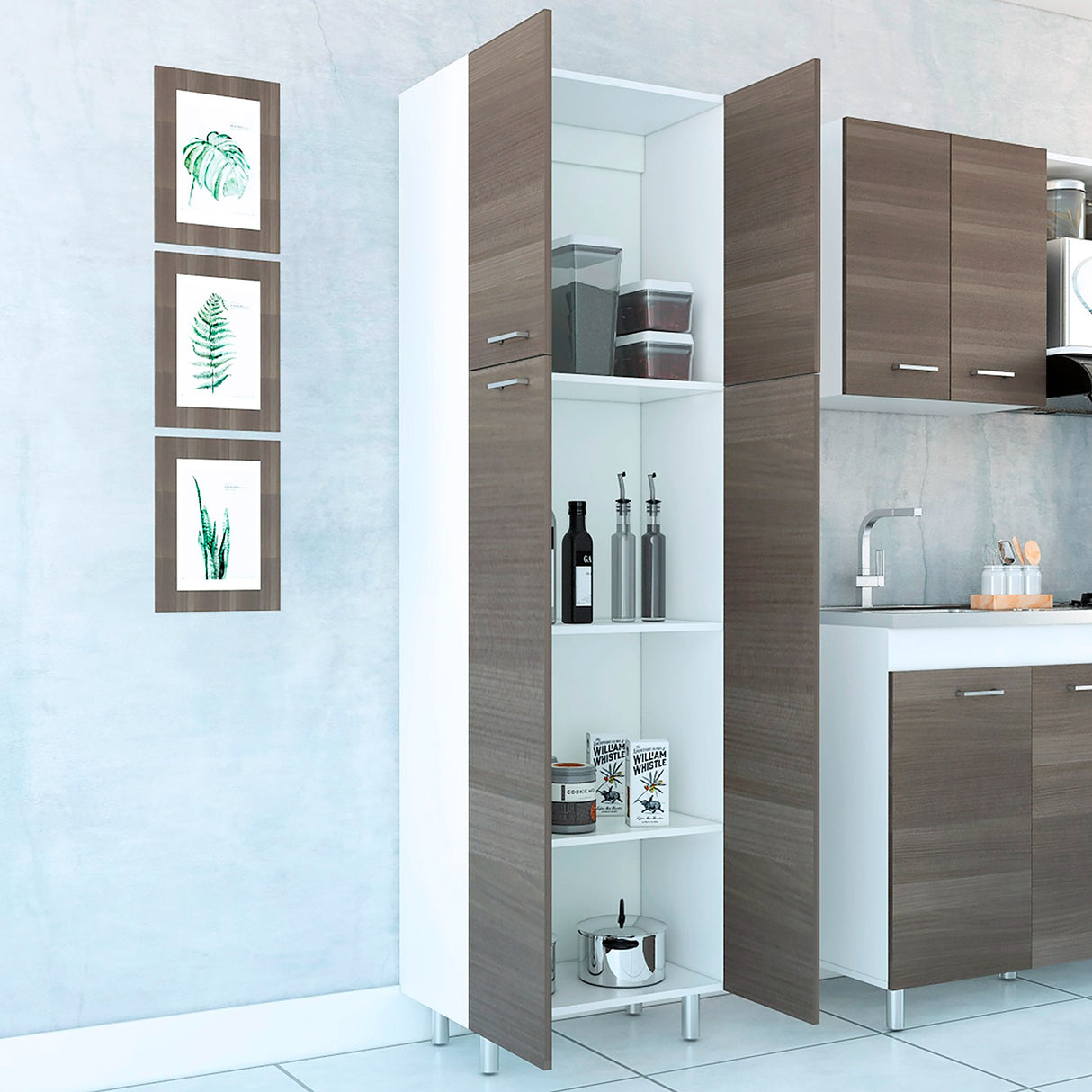 Alacena Rossi Blanco y Olivo 61.1x195cm sin Cajones y con Dos Puertas - ALACENAS Y MUEBLES MICROONDAS | Bylmo