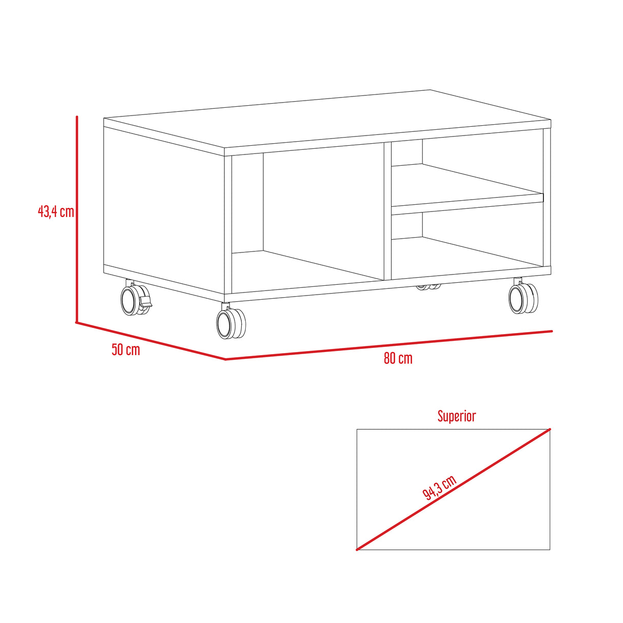 Mesa de Centro Classic Caramelo 80x43.4cm Rectangular con Ruedas y con Compartimientos - Mesas | Bylmo
