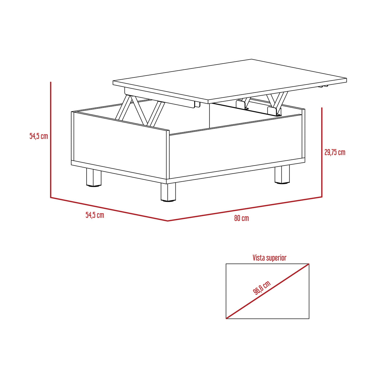 Mesa de Centro Gambia Wengue 80x29.75cm Rectangular con Patas y con Compartimientos - Mesas | Bylmo