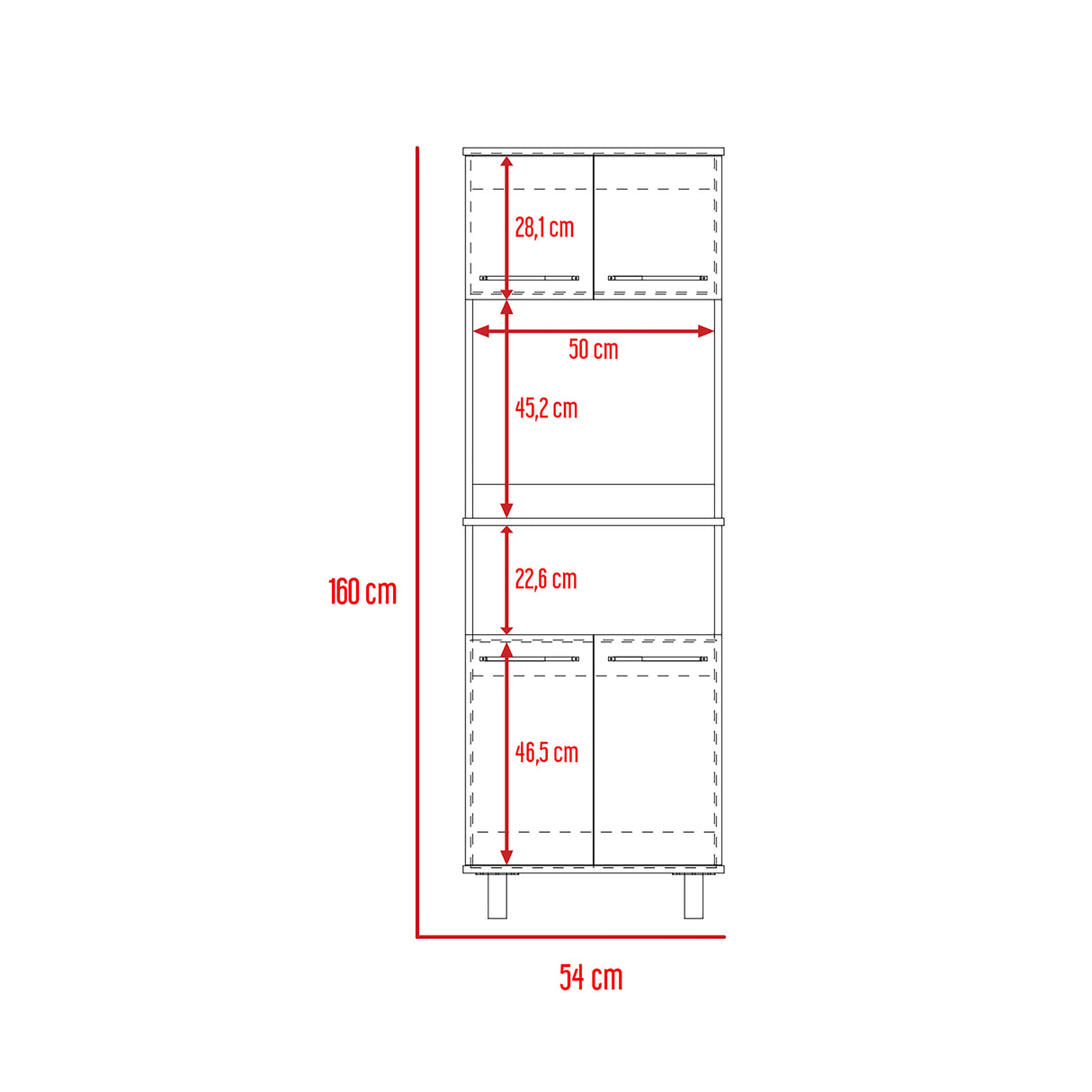 Alacena Fenix Blanco y Wengue 54x160cm sin Cajones y con Cuatro Puertas - Muebles Organizadores | Bylmo