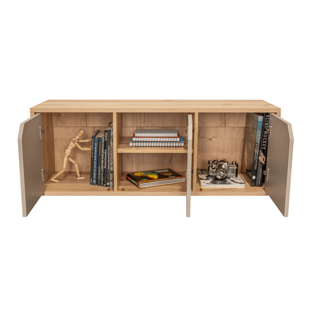 Biblioteca de Piso Piero Duna y Taupe 110.1x40.6cm Rectangular con Tres Compartimientos - Bibliotecas | Bylmo