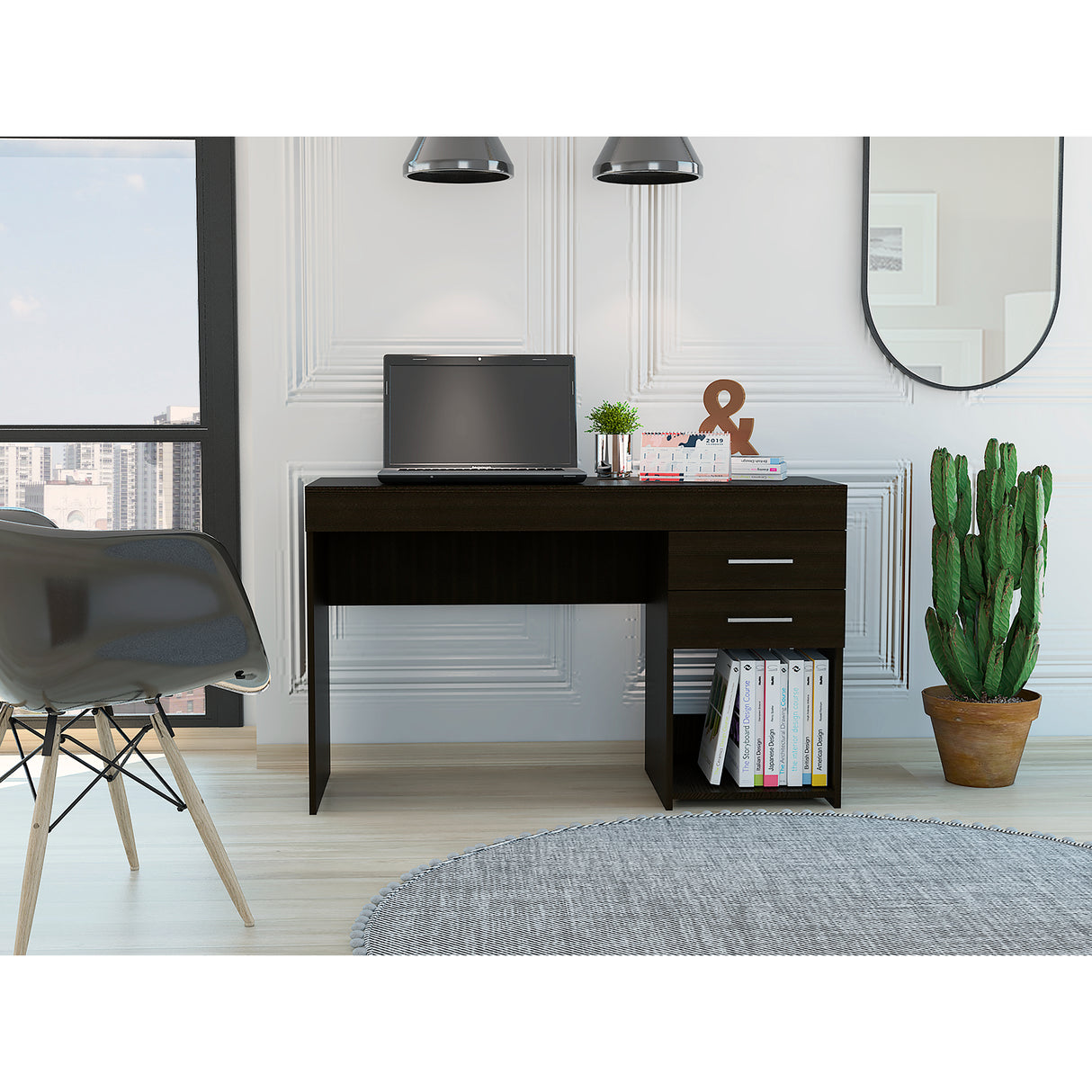 Escritorio Ibare Wengue 120 cm con Cajones y Entrepaños - Escritorios y Archivadores | Bylmo