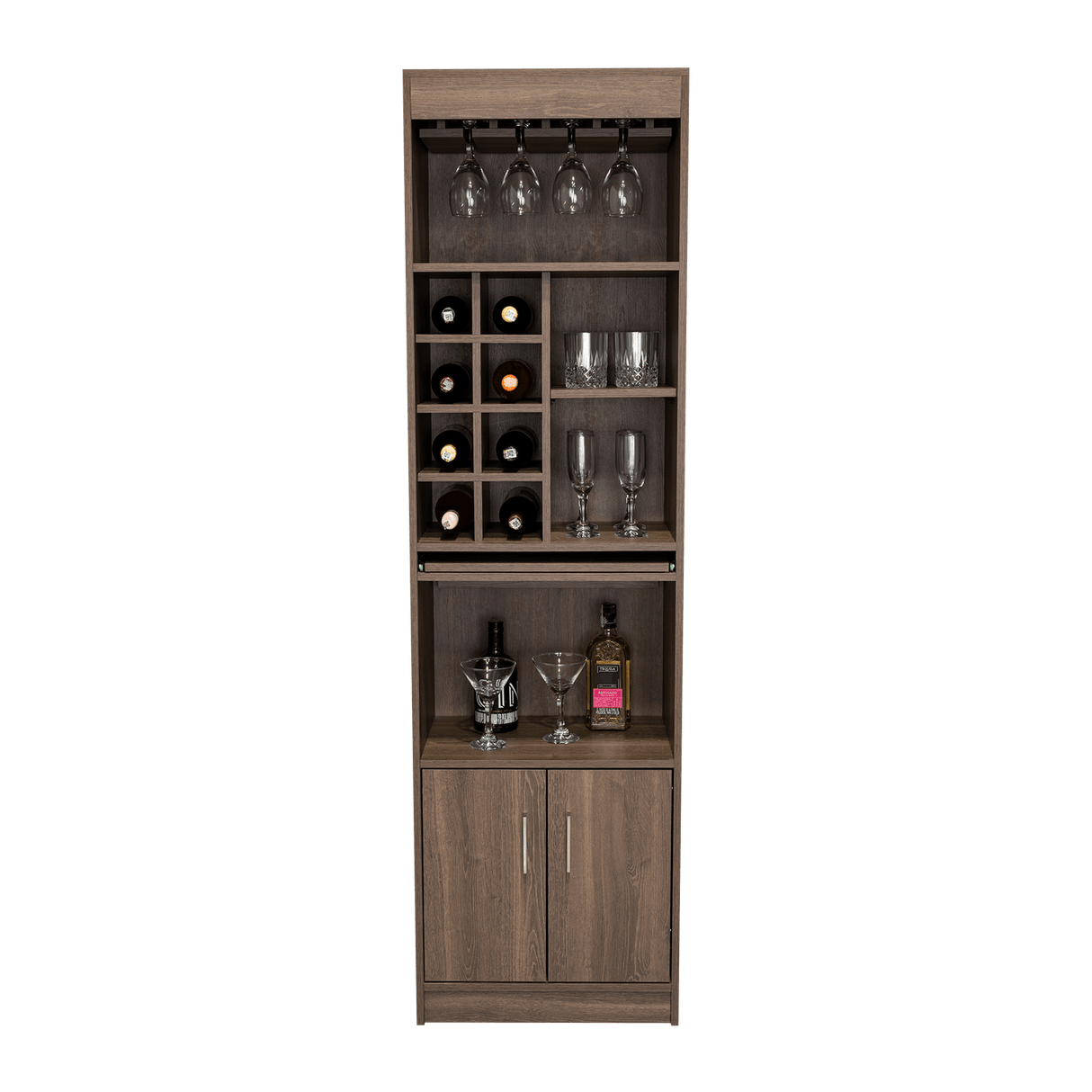 Bar Syrah Coñac 51x180cm con Un Cajón y con Ocho Portabotellas - Bares | Bylmo
