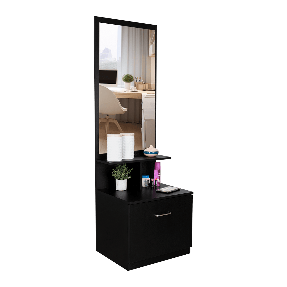 Cómoda Tulum Wengue y Blanco 54 cm con Espejo y Un Cajón - Cajoneras | Bylmo