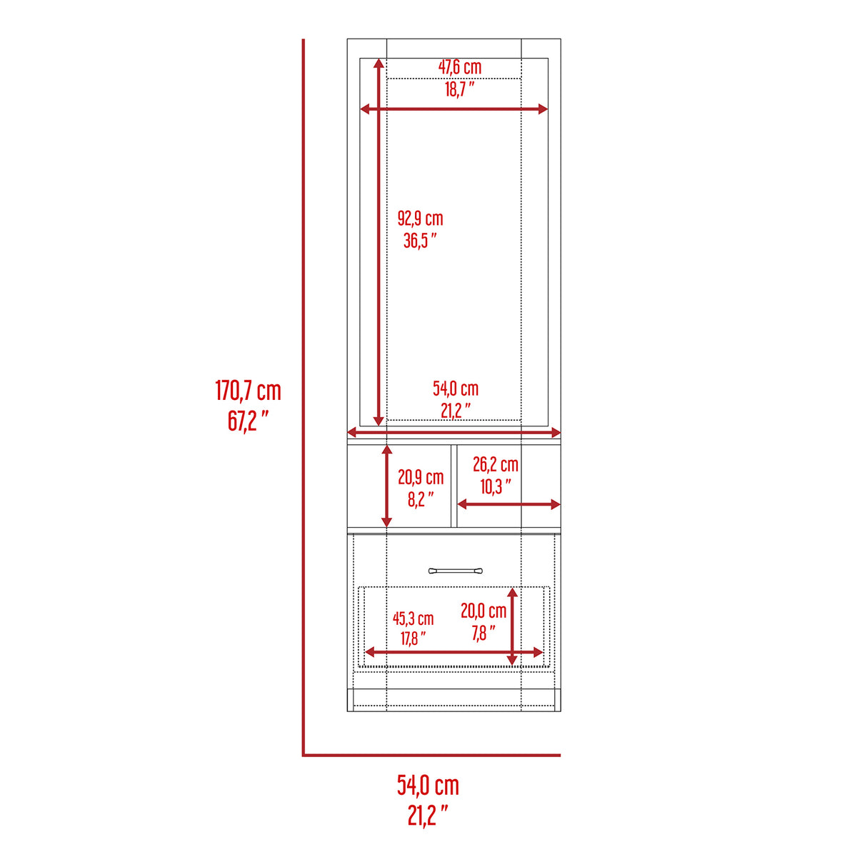 Cómoda Tulum Wengue y Blanco 54 cm con Espejo y Un Cajón - Cajoneras | Bylmo