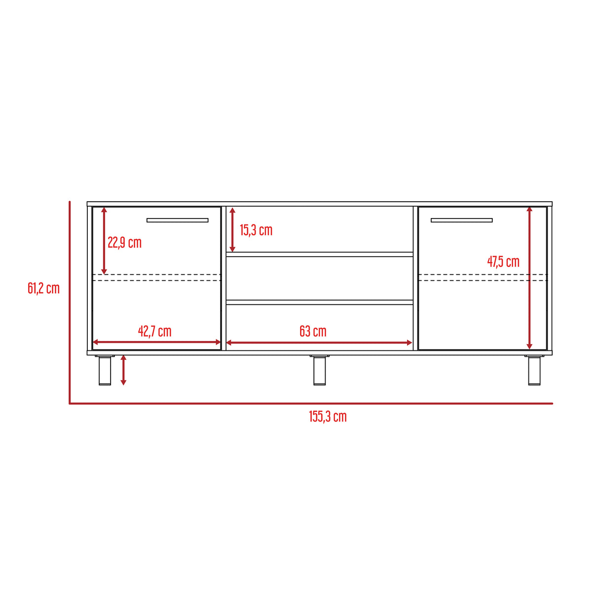 Rack de TV Kaia Wengue y Miel 155.5x61.2cm Para TV Hasta 65 Pulgadas con Dos Cajones y con Patas - Muebles para TV | Bylmo