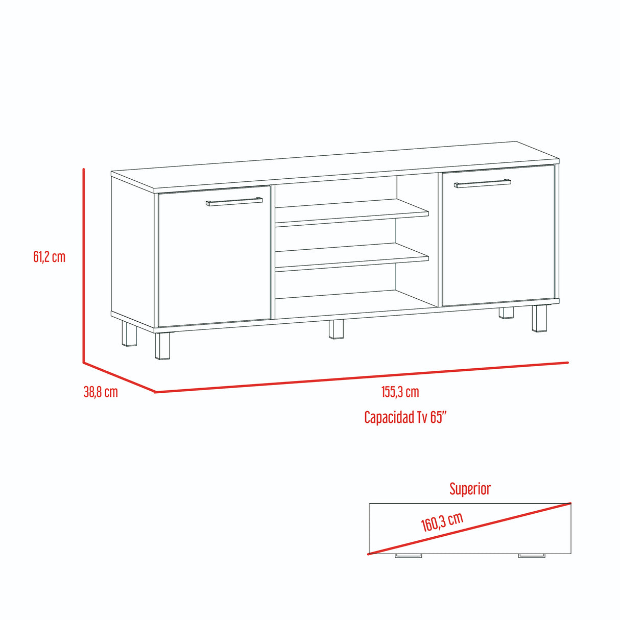 Rack de TV Kaia Wengue y Miel 155.5x61.2cm Para TV Hasta 65 Pulgadas con Dos Cajones y con Patas - Muebles para TV | Bylmo