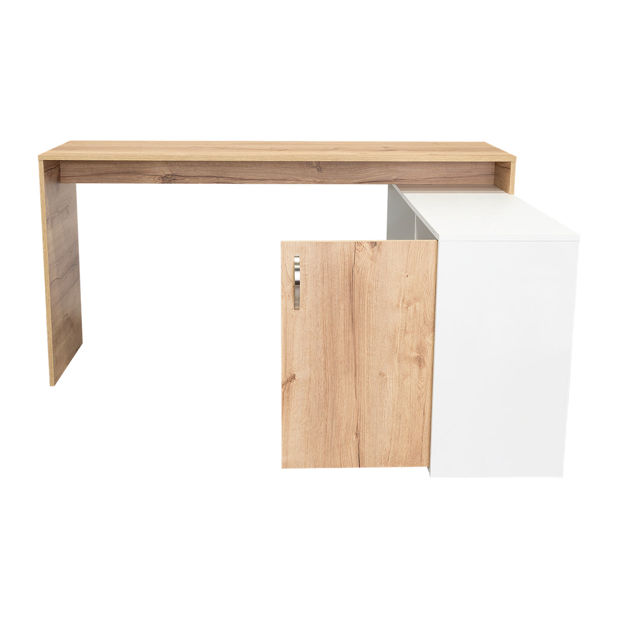Escritorio en L Axis Duna y Blanco 151.5x76.5cm sin Cajones y con Organizador de Libros - Escritorios y Archivadores | Bylmo