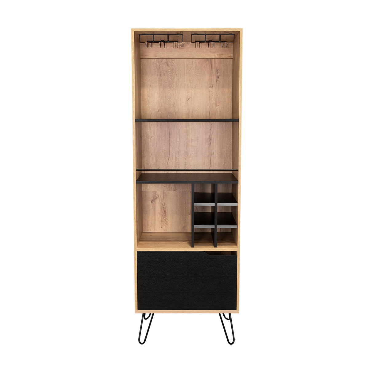 Bar Audra Duna y Wengue 59.7x180cm con Cuatro Compartimientos con Seis Portacopas y con Seis Portabotellas - Bares | Bylmo