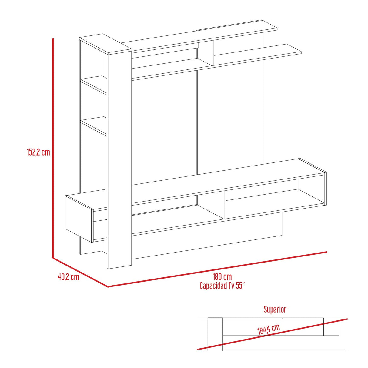 Centro de Entretenimiento Flamencp Habano y Plomo 180x152.2cm para TV Hasta 55 Pulgadas y con Cuatro Compartimientos - Muebles para TV | Bylmo
