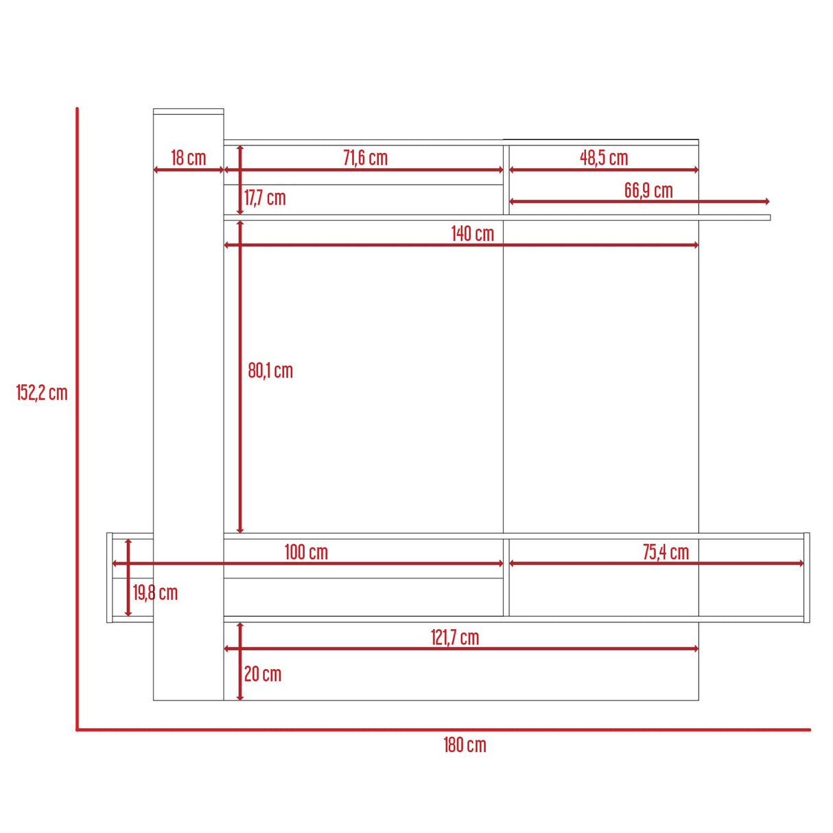 Centro de Entretenimiento Flamencp Habano y Plomo 180x152.2cm para TV Hasta 55 Pulgadas y con Cuatro Compartimientos - Muebles para TV | Bylmo