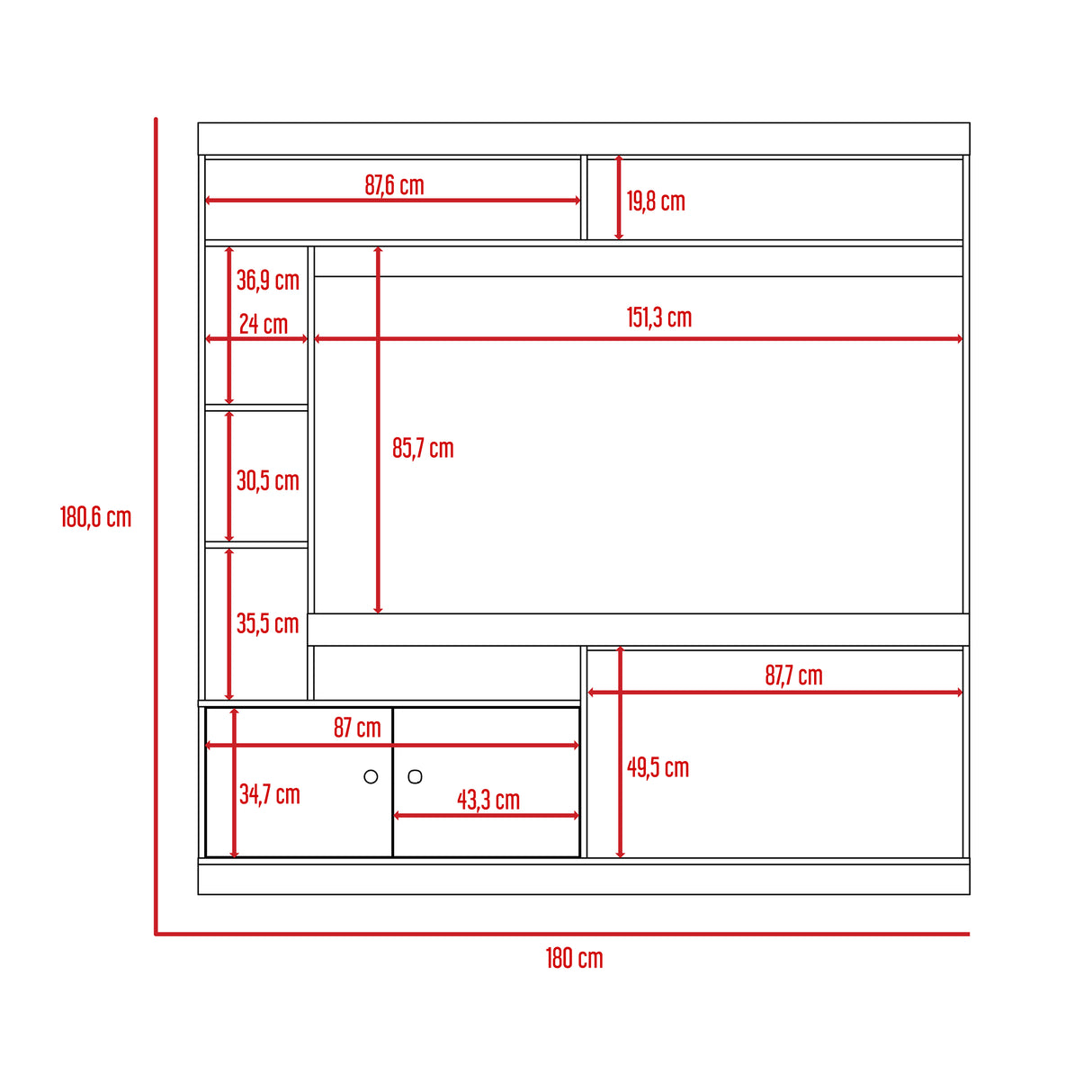 Centro de Entretenimiento Dante Wengue 180x170.6cm Para TV Hasta 45 Pulgadas con Un Cajón - Muebles para TV | Bylmo
