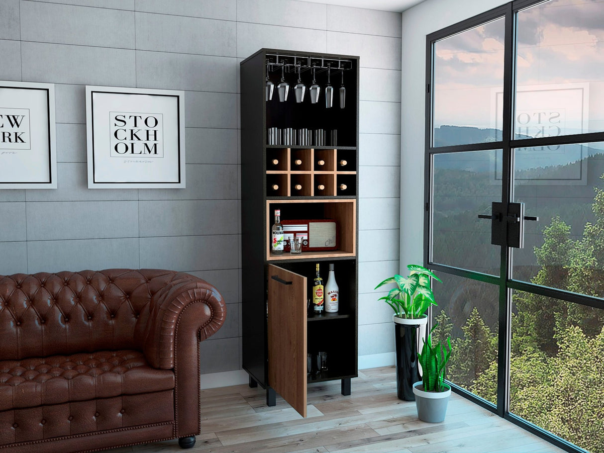 Bar Kaia Wengue y Miel 53x180cm con Un Cajón y con Ocho Portabotellas - Bares | Bylmo