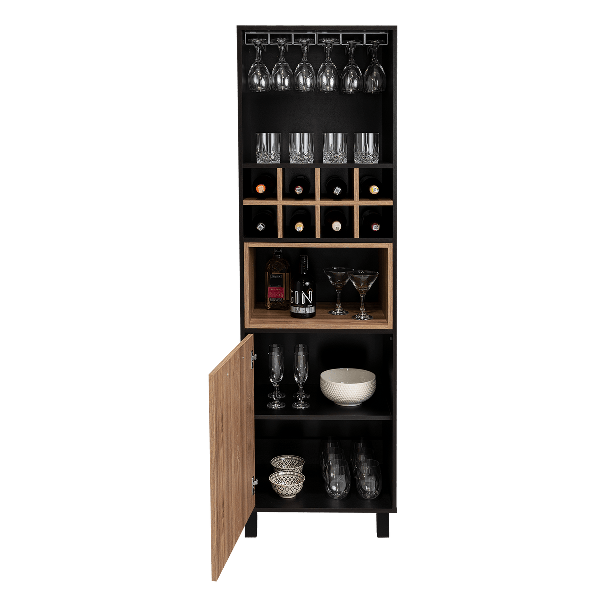 Bar Kaia Wengue y Miel 53x180cm con Un Cajón y con Ocho Portabotellas - Bares | Bylmo