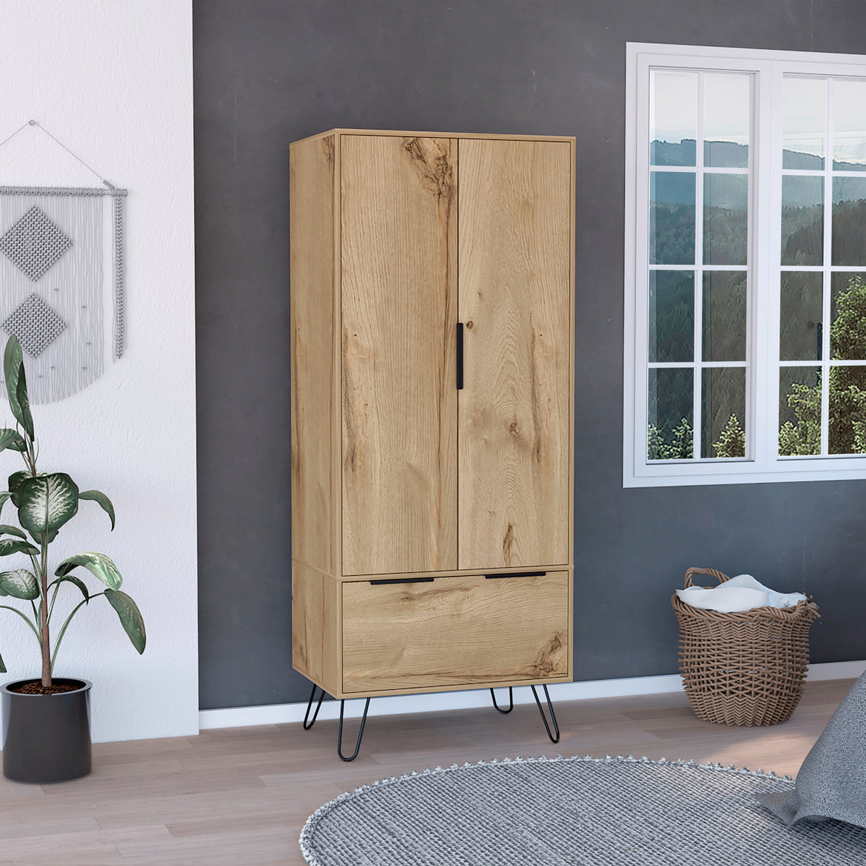 Closet Augusta Duna y Wengue 76.4x188cm con 1 Cajón y con Colgadero de Ropa - Closets | Bylmo