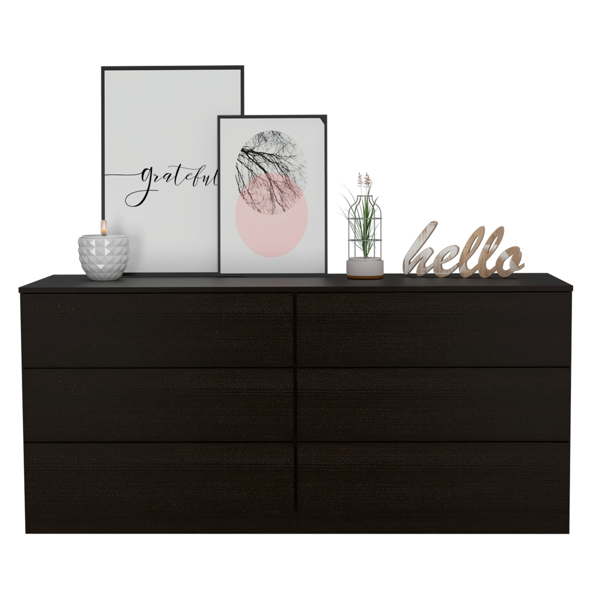 Cómoda Asteria Wengue 153.6x71.8cm de Tres Hileras con Seis Cajones y Agarre Invisible - CAJONERAS Y COMODAS | Bylmo