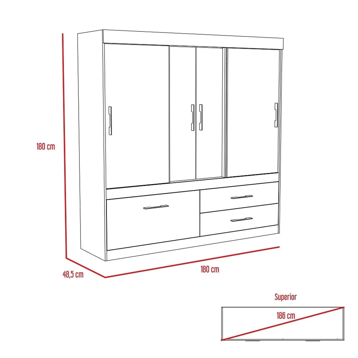 Closet Allegro Duna 180x180cm con 2 Cajones con 2 Entrepaños - Closets | Bylmo
