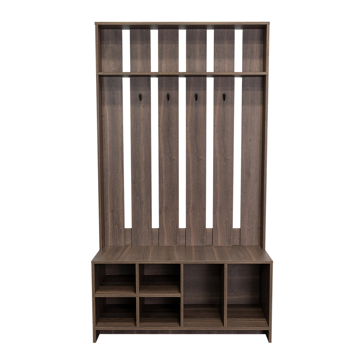 Mueble Recibidor Beijing Coñac 96.8x172.6cm con Seis Compartimientos y Cuatro Perchos - Repisas y Percheros | Bylmo