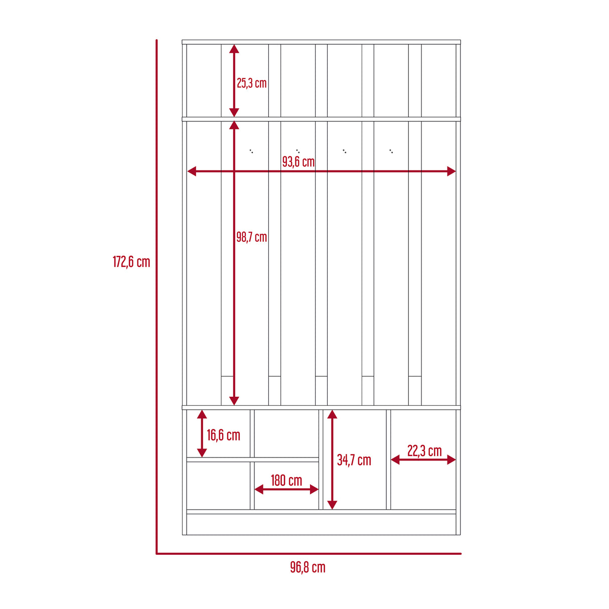 Mueble Recibidor Beijing Coñac 96.8x172.6cm con Seis Compartimientos y Cuatro Perchos - Repisas y Percheros | Bylmo