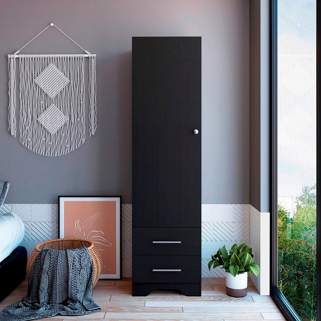 Closet Pontevedra Wengue 48x180cm con Una Puerta y con Dos Cajones - CLOSETS | Bylmo