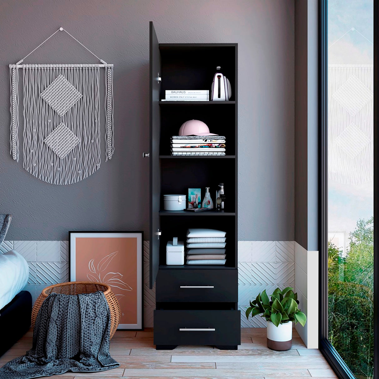 Closet Pontevedra Wengue 48x180cm con Una Puerta y con Dos Cajones - CLOSETS | Bylmo