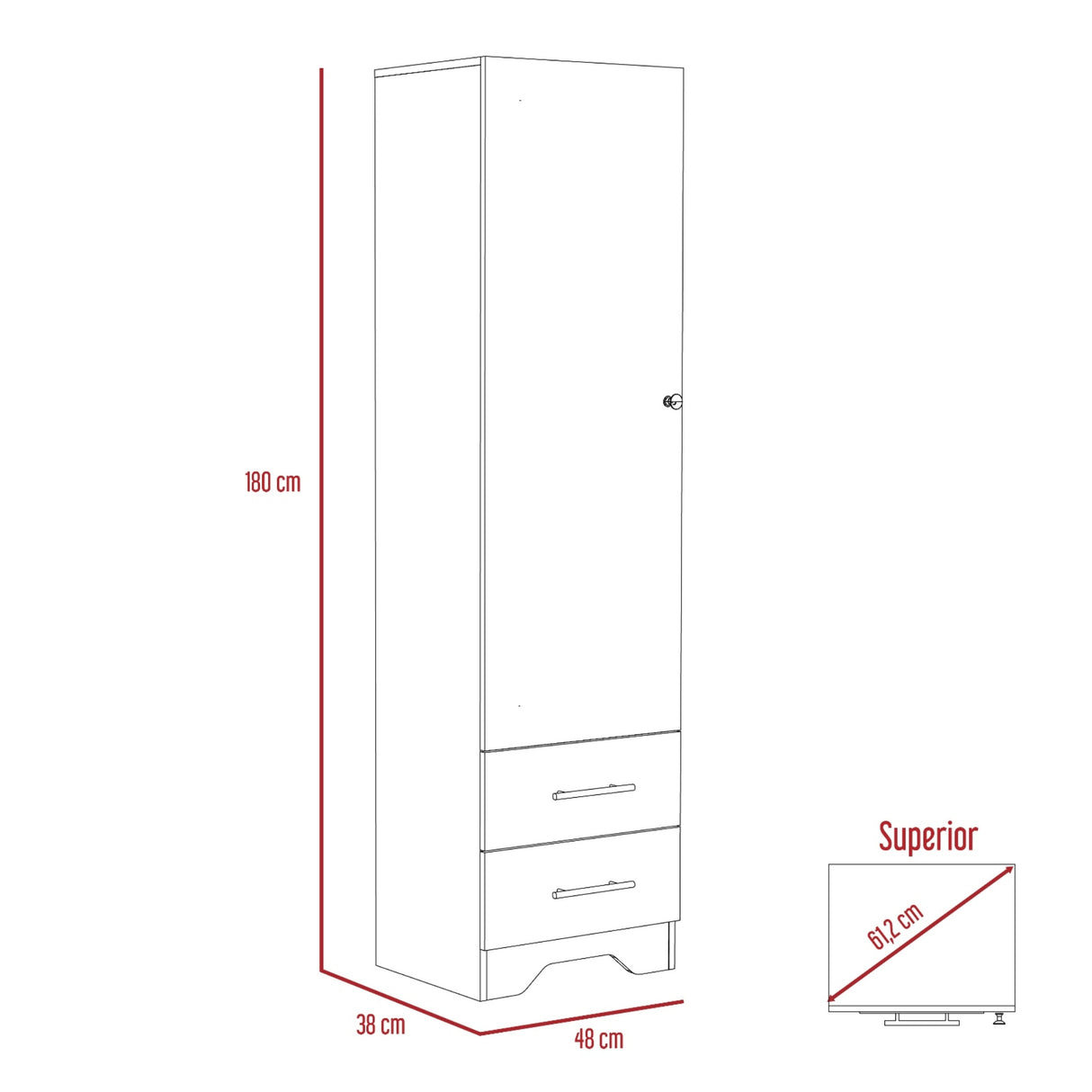 Closet Pontevedra Wengue 48x180cm con Una Puerta y con Dos Cajones - CLOSETS | Bylmo