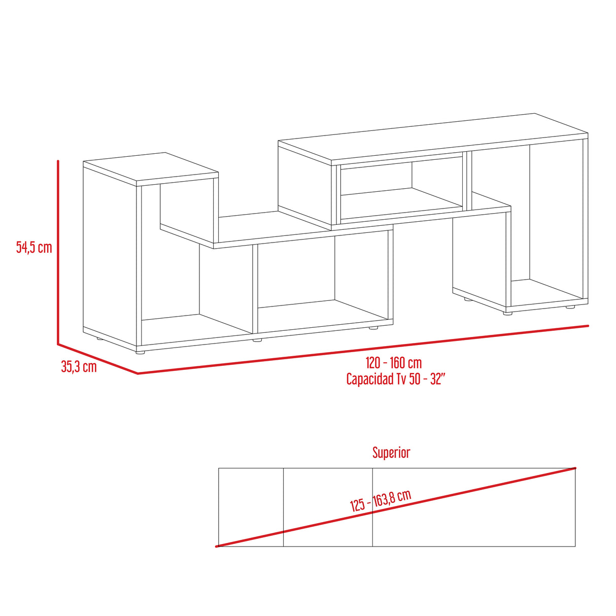 Rack de TV Extensible Beijing Wengue 160x57cm para TV Hasta 32" Pulgadas con Cuatro Compartimientos - MUEBLES DE TV | Bylmo