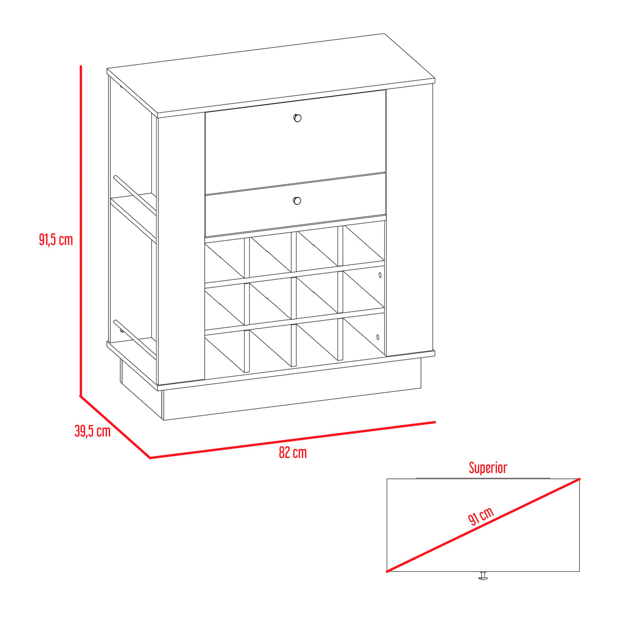 Bar New York Wengue 82x91.5cm con Dos Compartimientos y con Doce Portabotellas - BARES | Bylmo