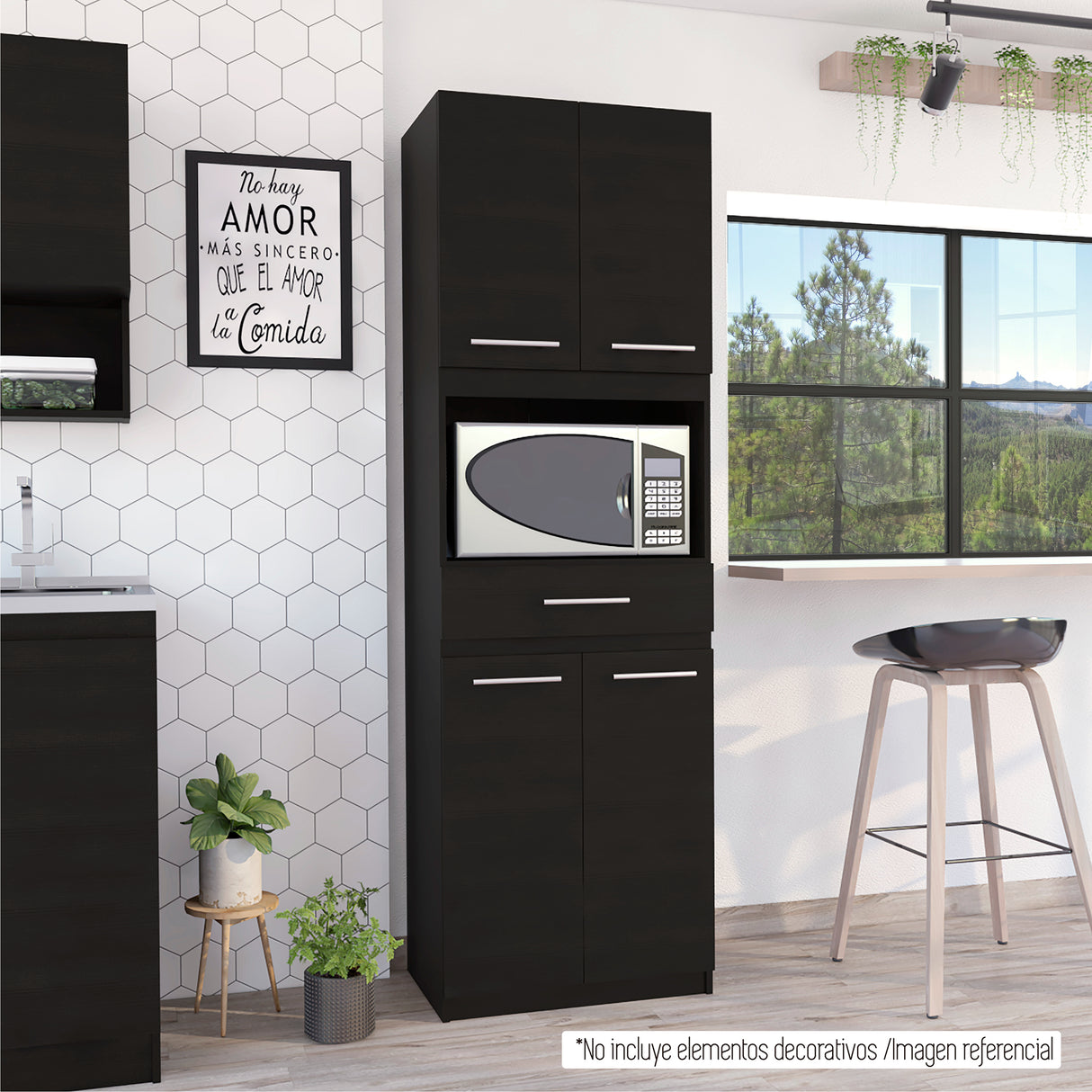 Módulo Microondas Manchester Wengue 62x197.6cm con Un Cajón y con Cuatro Puertas - ALACENAS Y MUEBLES MICROONDAS | Bylmo