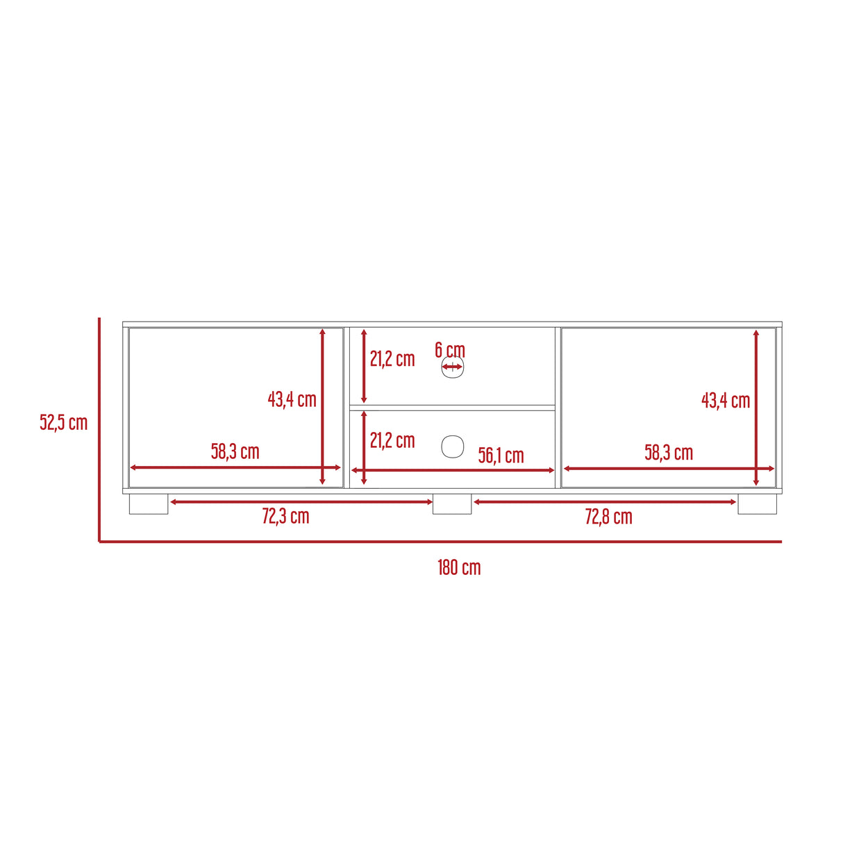 Rack de TV Classic Caramelo y Wengue 180x52.5cm para TV Hasta 70" Pulgadas con Cuatro Compartimientos - MUEBLES DE TV | Bylmo