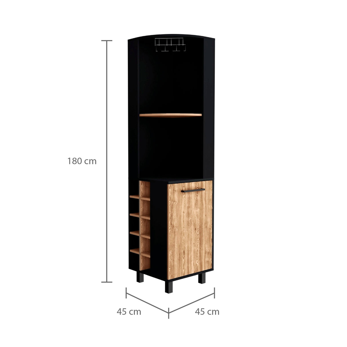 Bar Esquinero Kaia Wengue y Miel 45x180cm con Cuatro Compartimientos con Diez Portabotellas y con Patas - BARES | Bylmo