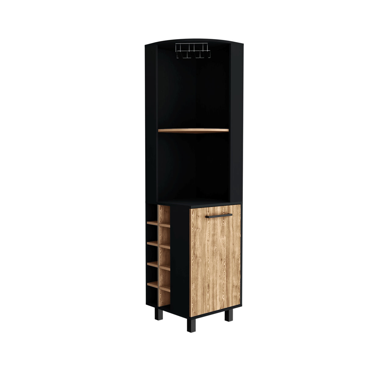 Bar Esquinero Kaia Wengue y Miel 45x180cm con Cuatro Compartimientos con Diez Portabotellas y con Patas - BARES | Bylmo