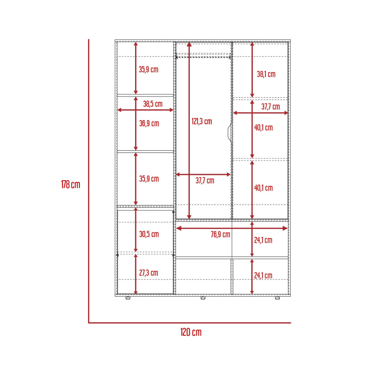 Closet Sleep Duna y Blanco 120x178cm con Seis Compartimientos y con Tres Puertas - BARES | Bylmo