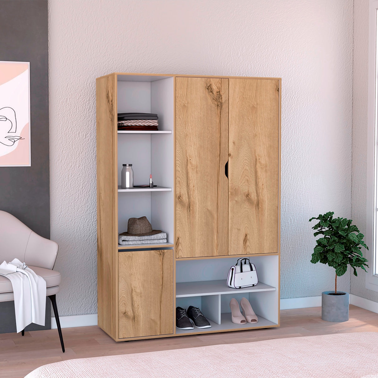 Closet Sleep Duna y Blanco 120x178cm con Seis Compartimientos y con Tres Puertas - BARES | Bylmo