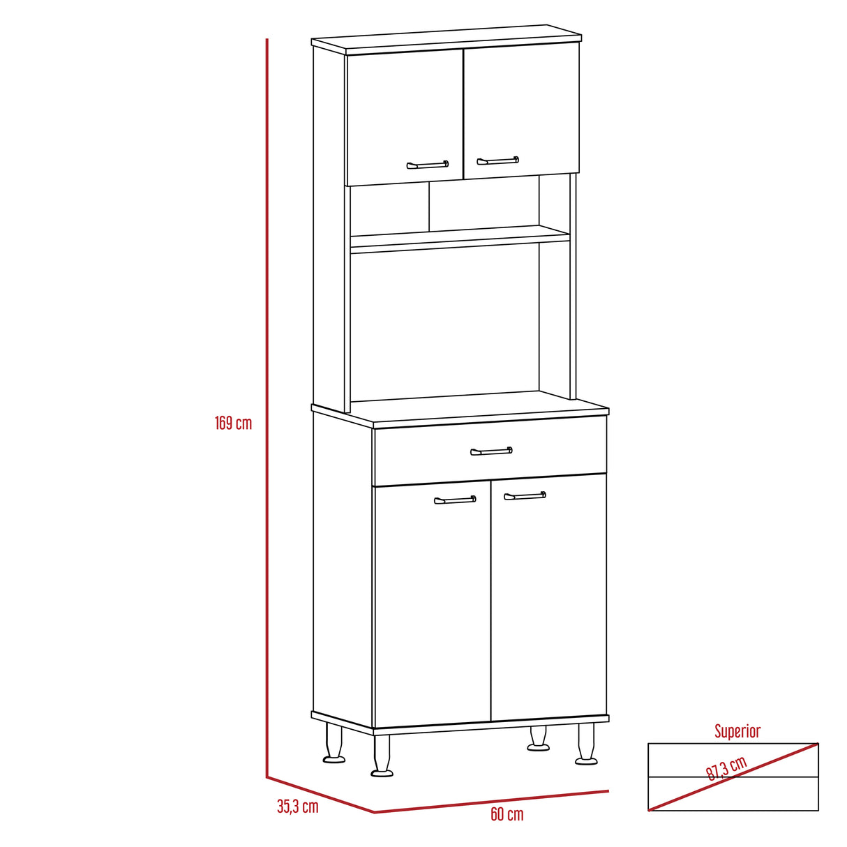 Módulo Microondas Kitchen 60 Blanco y Rovere 60x169cm con Un Cajón y con Cuatro Puertas - ALACENAS Y MUEBLES MICROONDAS | Bylmo