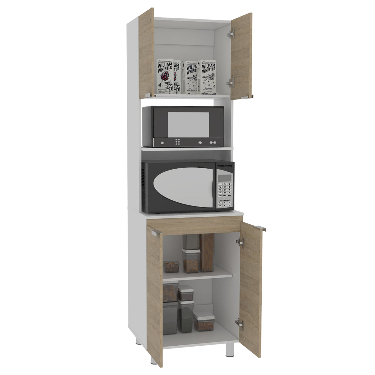 Módulo Microondas Fendi Blanco y Rovere 60x205cm sin Cajones y con Cuatro Puertas - ALACENAS Y MUEBLES MICROONDAS | Bylmo