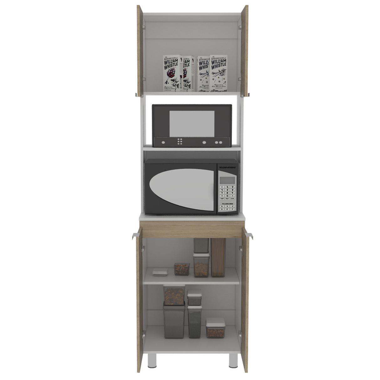Módulo Microondas Fendi Blanco y Rovere 60x205cm sin Cajones y con Cuatro Puertas - ALACENAS Y MUEBLES MICROONDAS | Bylmo