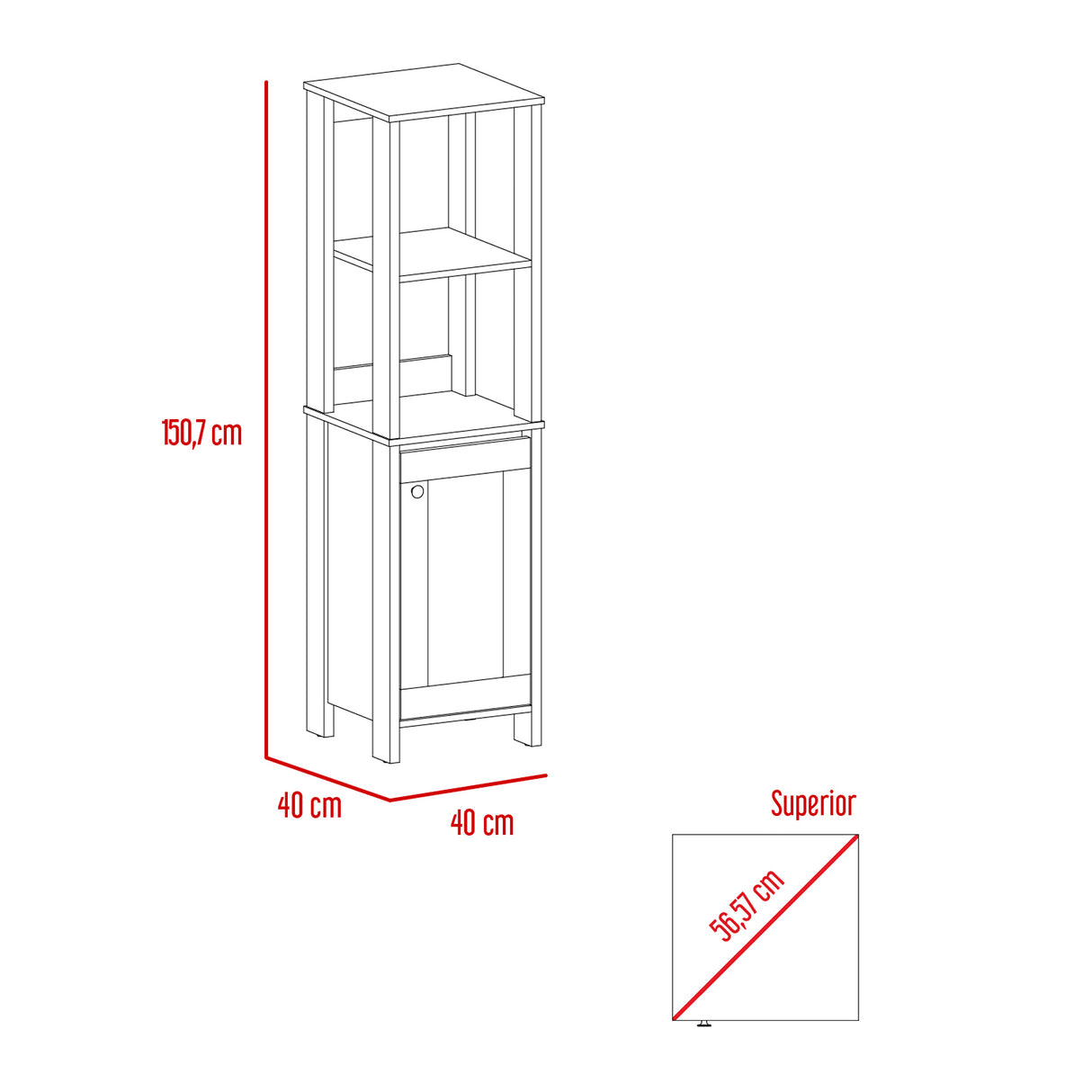 Optimizador de Baño Blanco 40x150.7cm sin Cajones y con Un Entrepaño - Muebles para Baño | Bylmo