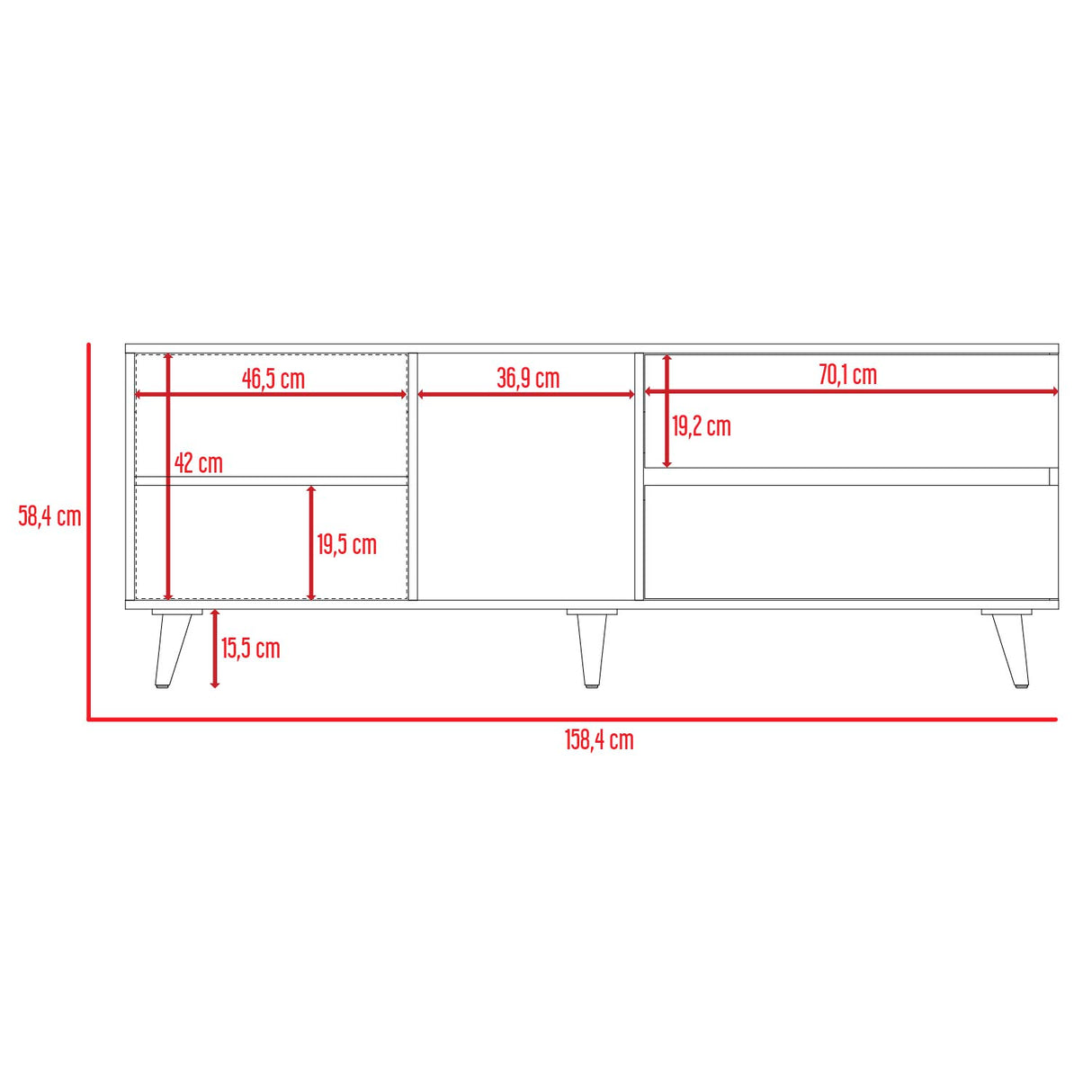 Rack de TV Salem Macadamia 158x60cm Para TV Hasta 65 Pulgadas con Tres Cajones y con Patas - Muebles de TV | Bylmo