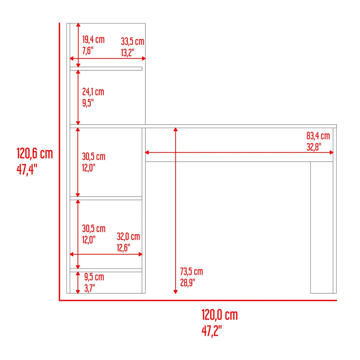 Escritorio Vilna Bardolino 120x121cm sin Cajones y con Organizador de Libros - Escritorios | Bylmo