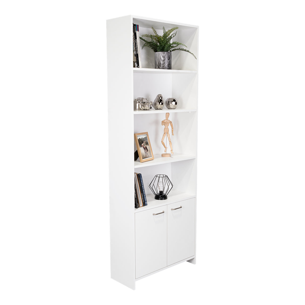 Biblioteca Lisa Plus Blanco 63x180cm Rectangular con Cinco Compartimientos y Tres Entrepaños - BIBLIOTECAS Y ESTANTERIAS | Bylmo