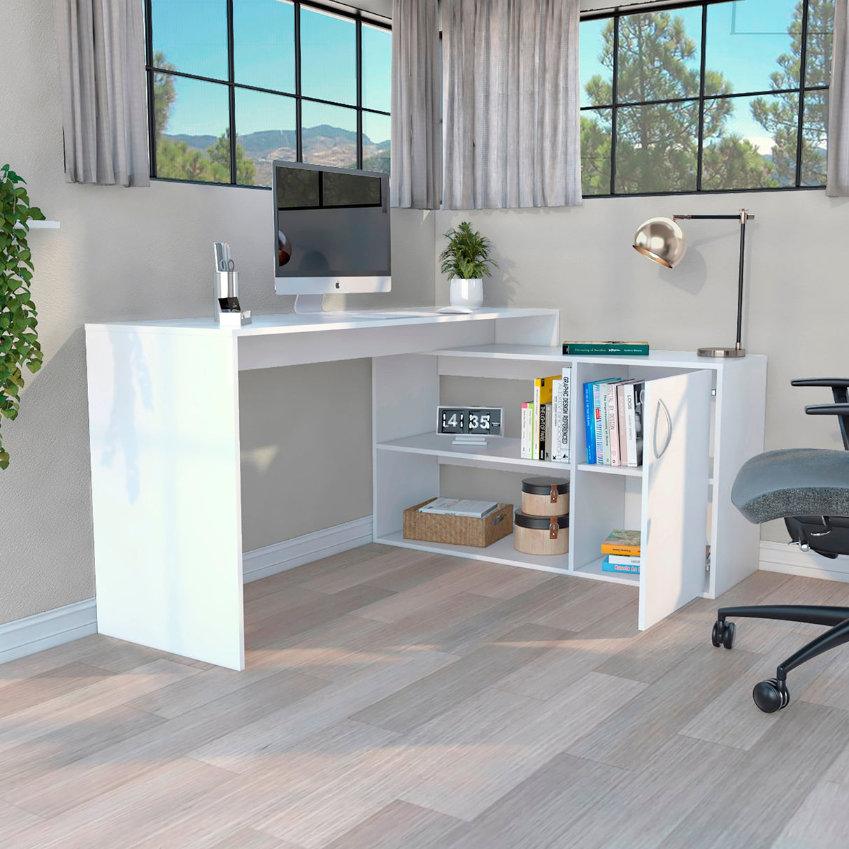 Escritorio en L Axis Blanco 151.5x76.5cm sin Cajones y con Organizador de Libros - Escritorios y Archivadores | Bylmo