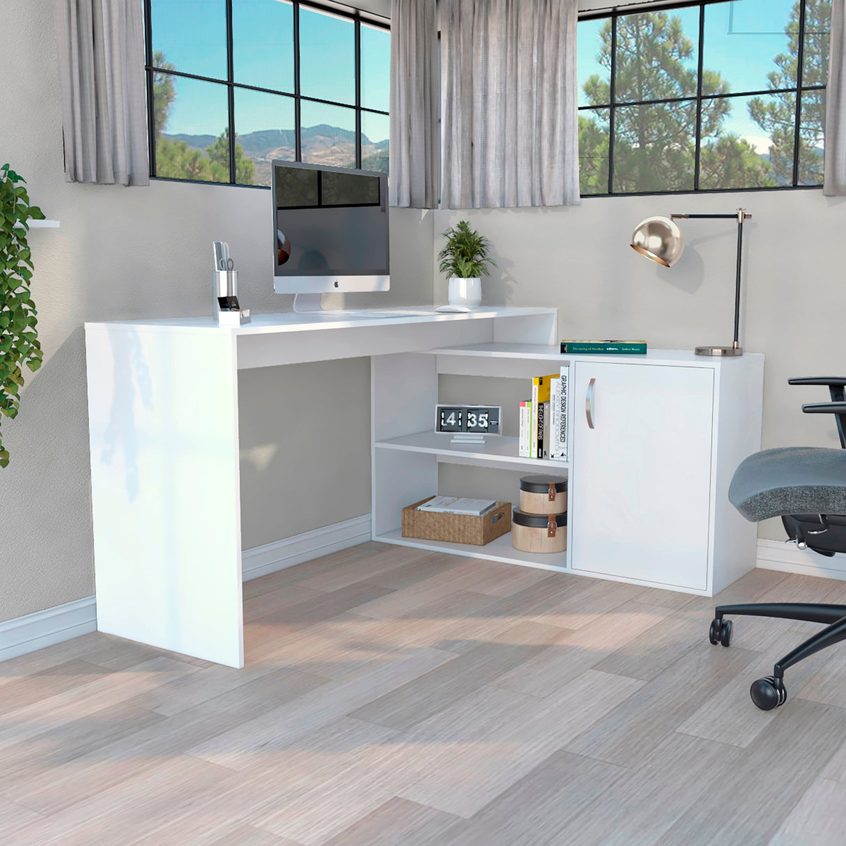 Escritorio en L Axis Blanco 151.5x76.5cm sin Cajones y con Organizador de Libros - Escritorios y Archivadores | Bylmo