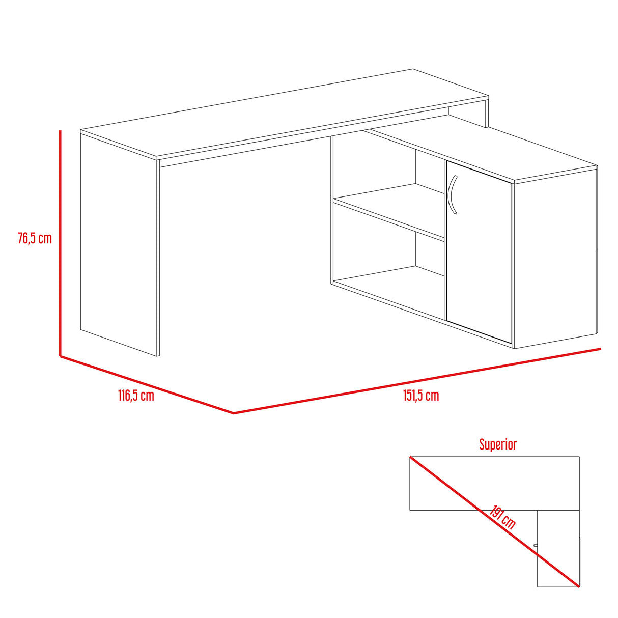 Escritorio en L Axis Blanco 151.5x76.5cm sin Cajones y con Organizador de Libros - Escritorios y Archivadores | Bylmo