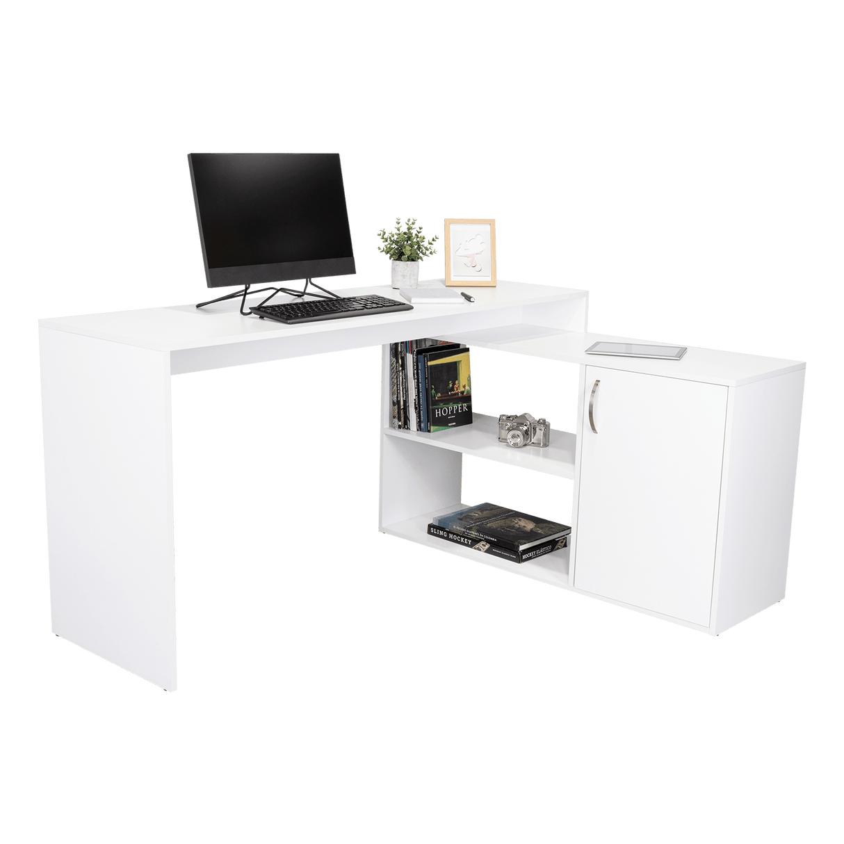 Escritorio en L Axis Blanco 151.5x76.5cm sin Cajones y con Organizador de Libros - Escritorios y Archivadores | Bylmo