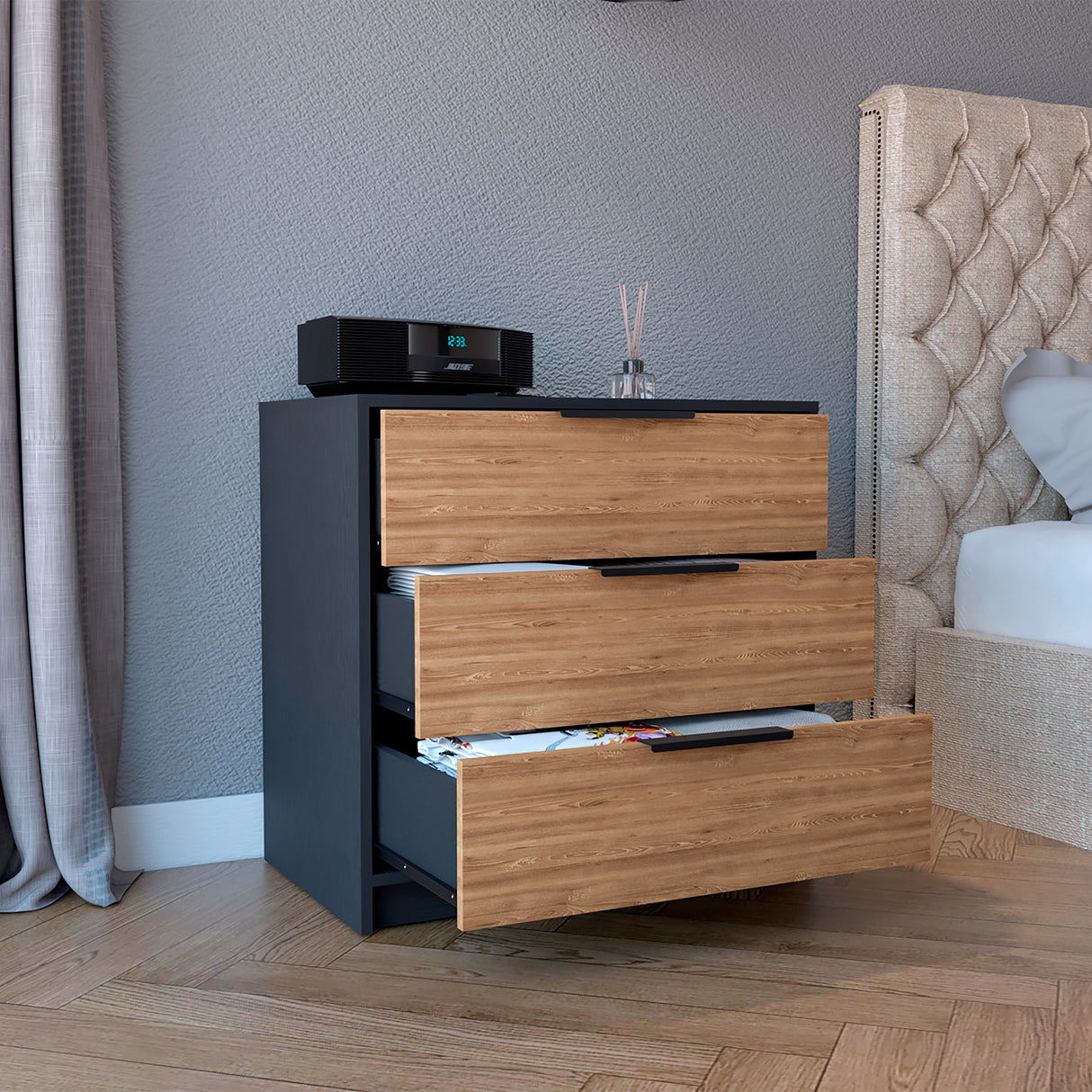 Bife Kaia Wengue 70x70cm De Tres Hileras con Tres Cajones - Cajoneras y Comodas | Bylmo